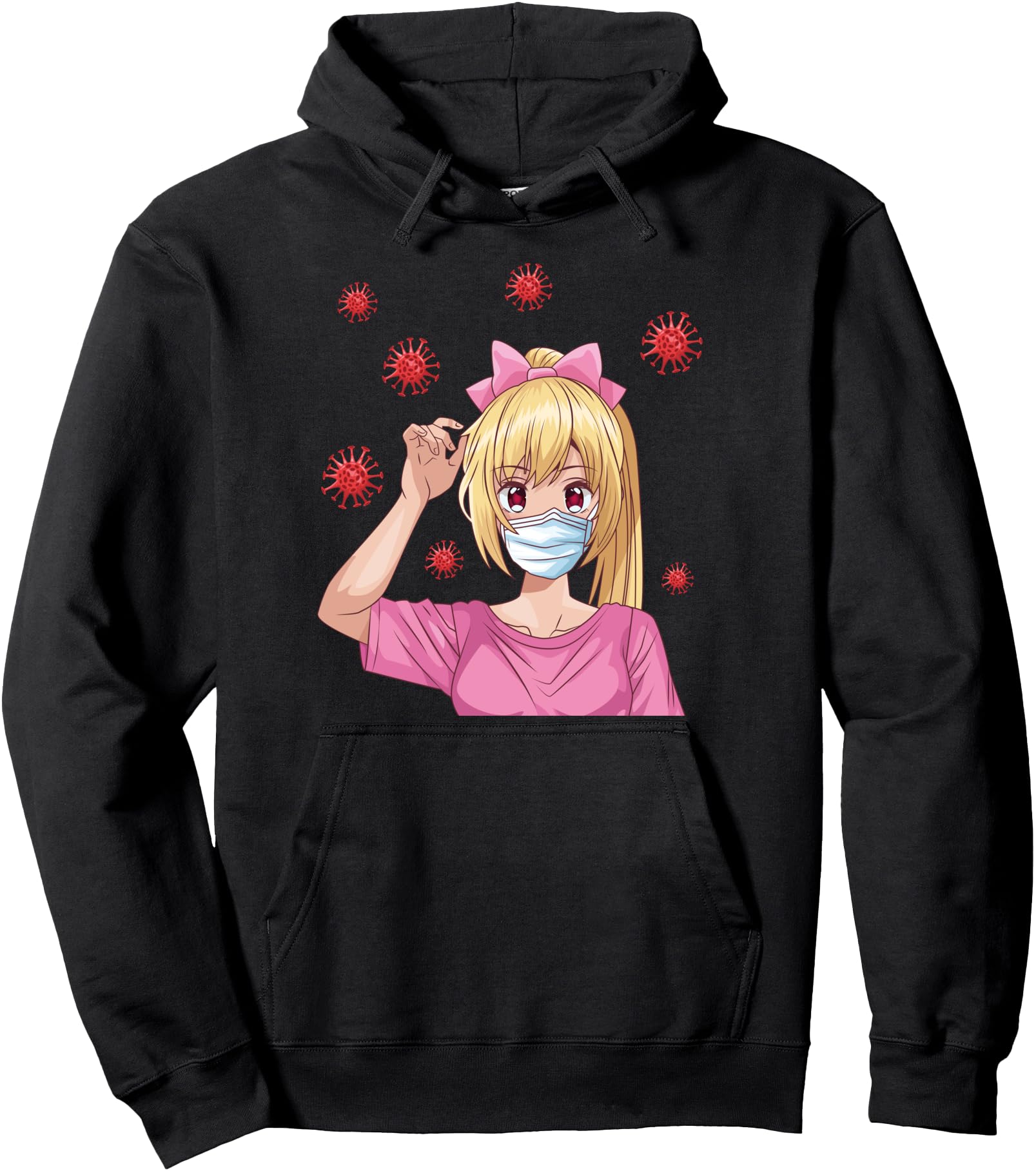 Blonde Girls Face Mask with Sick Particles Anime Pullover Hoodie