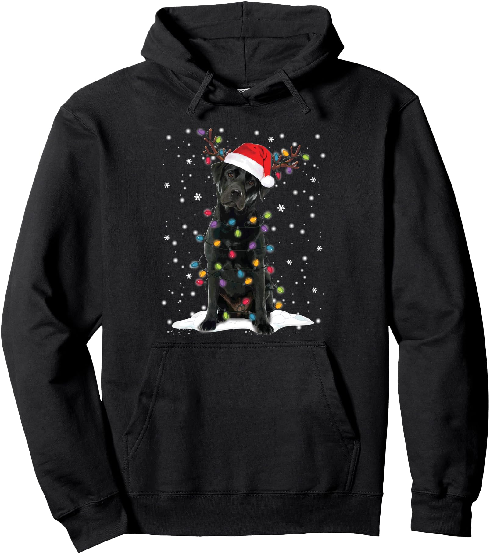 Black Lab Labrador Christmas Tree Light Pajama Dog Xmas Pullover Hoodie