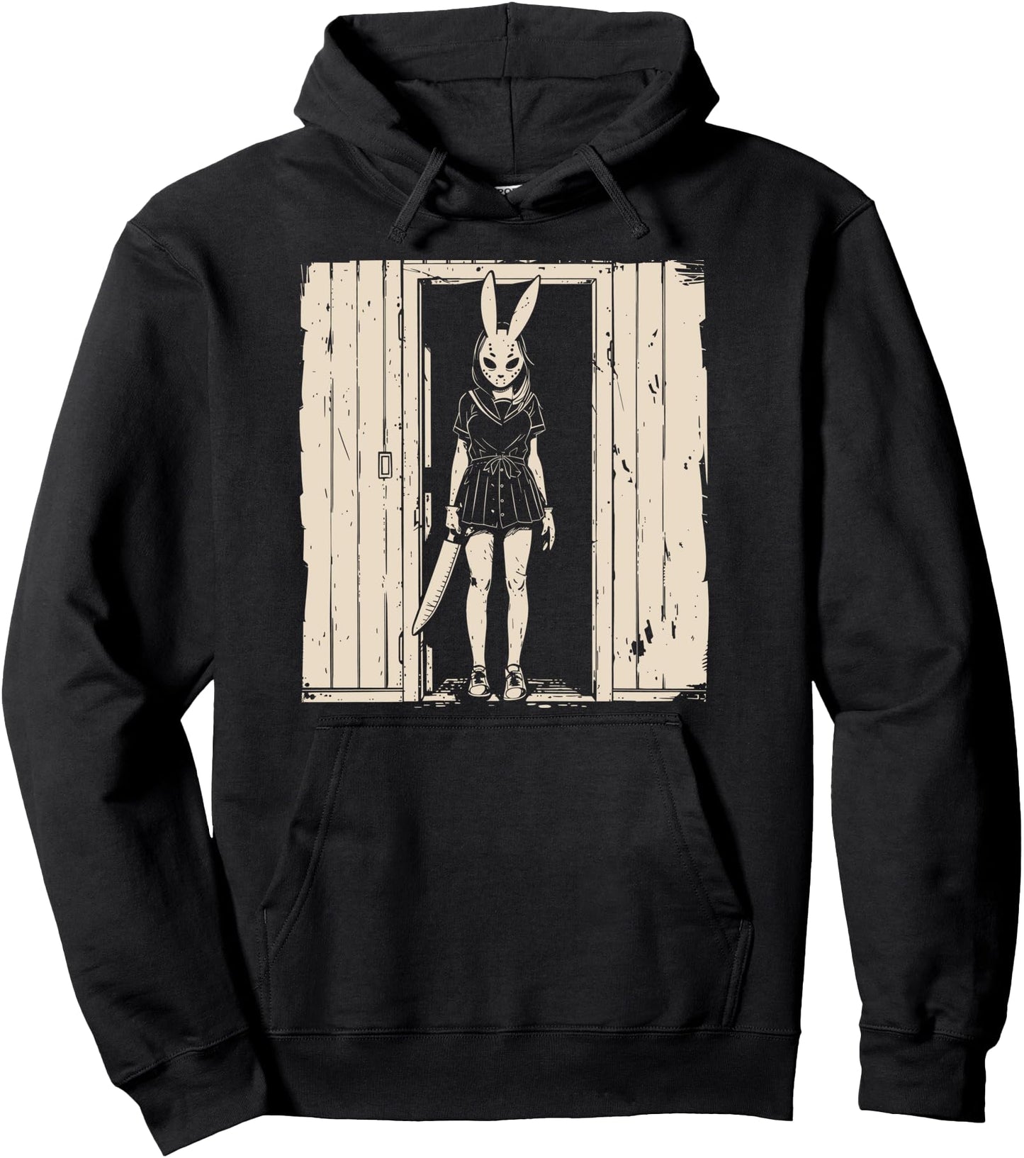 Horror Girl Bunny Mask Slasher Farm Door Creepy Anime Rabbit Pullover Hoodie