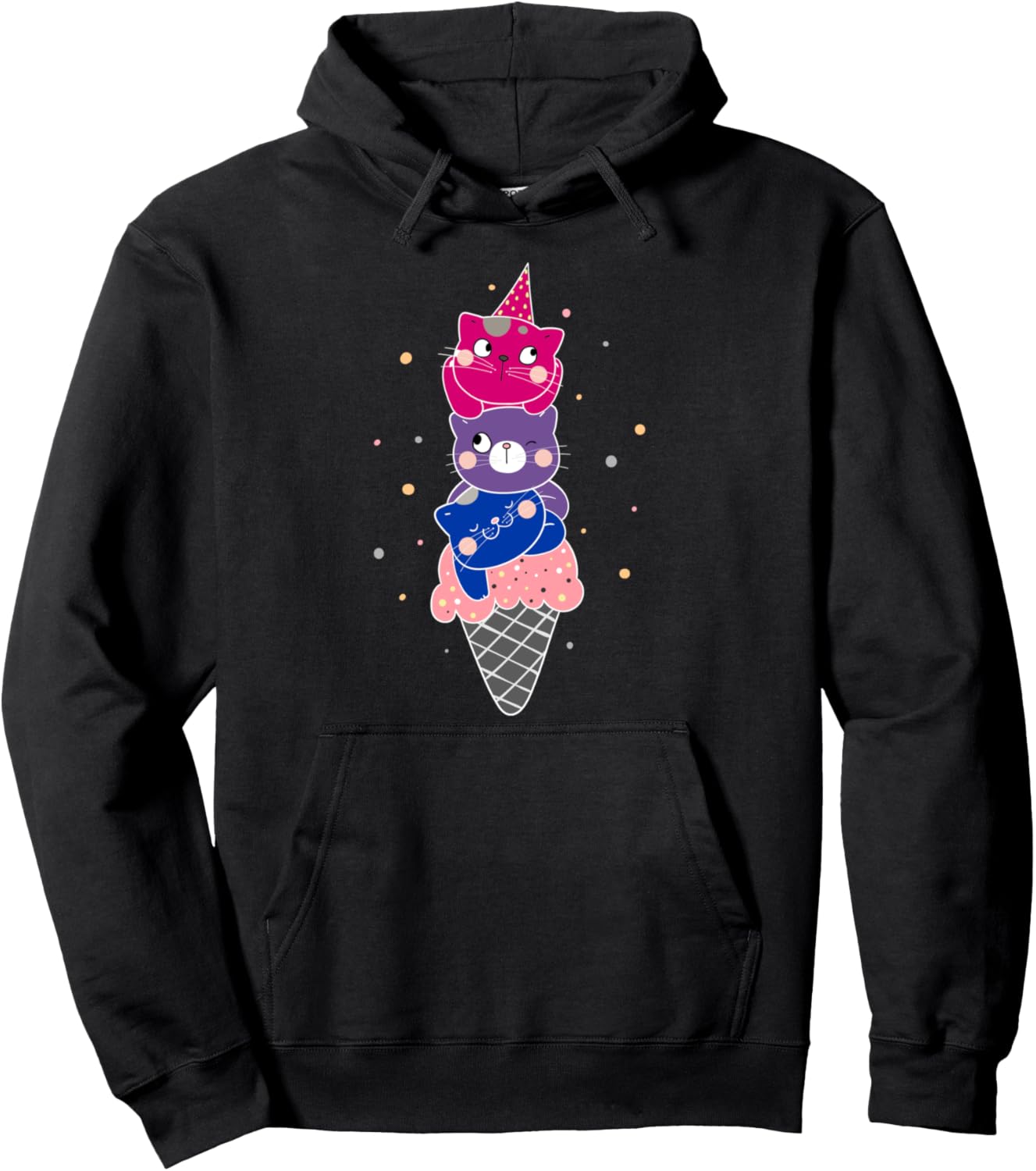 Bisexual Pride Kawaii Kitty Cat Stack Cute Ice Cream Anime Pullover Hoodie