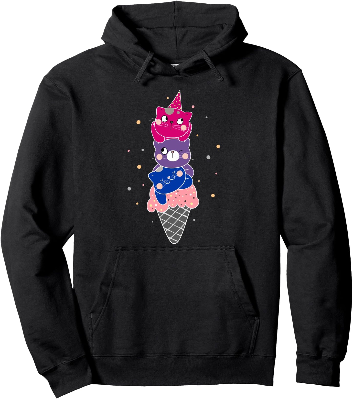 Bisexual Pride Kawaii Kitty Cat Stack Cute Ice Cream Anime Pullover Hoodie