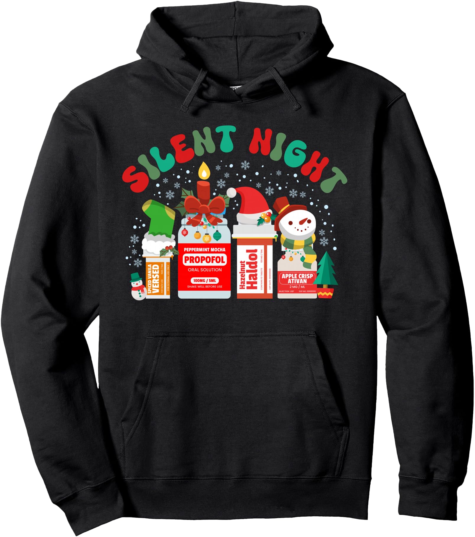 Silent Night ICU Propofol ER Ativan Nurse Christmas Holiday Pullover Hoodie