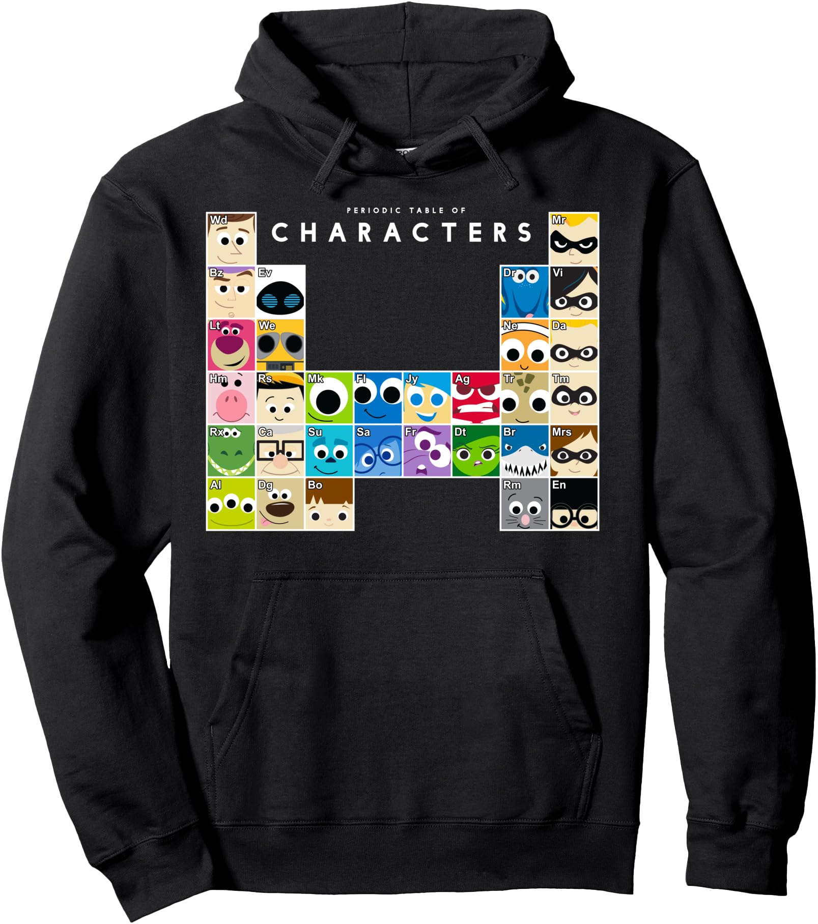 Disney Pixar Movie Characters Periodic Table Graphic Hoodie Pullover Hoodie