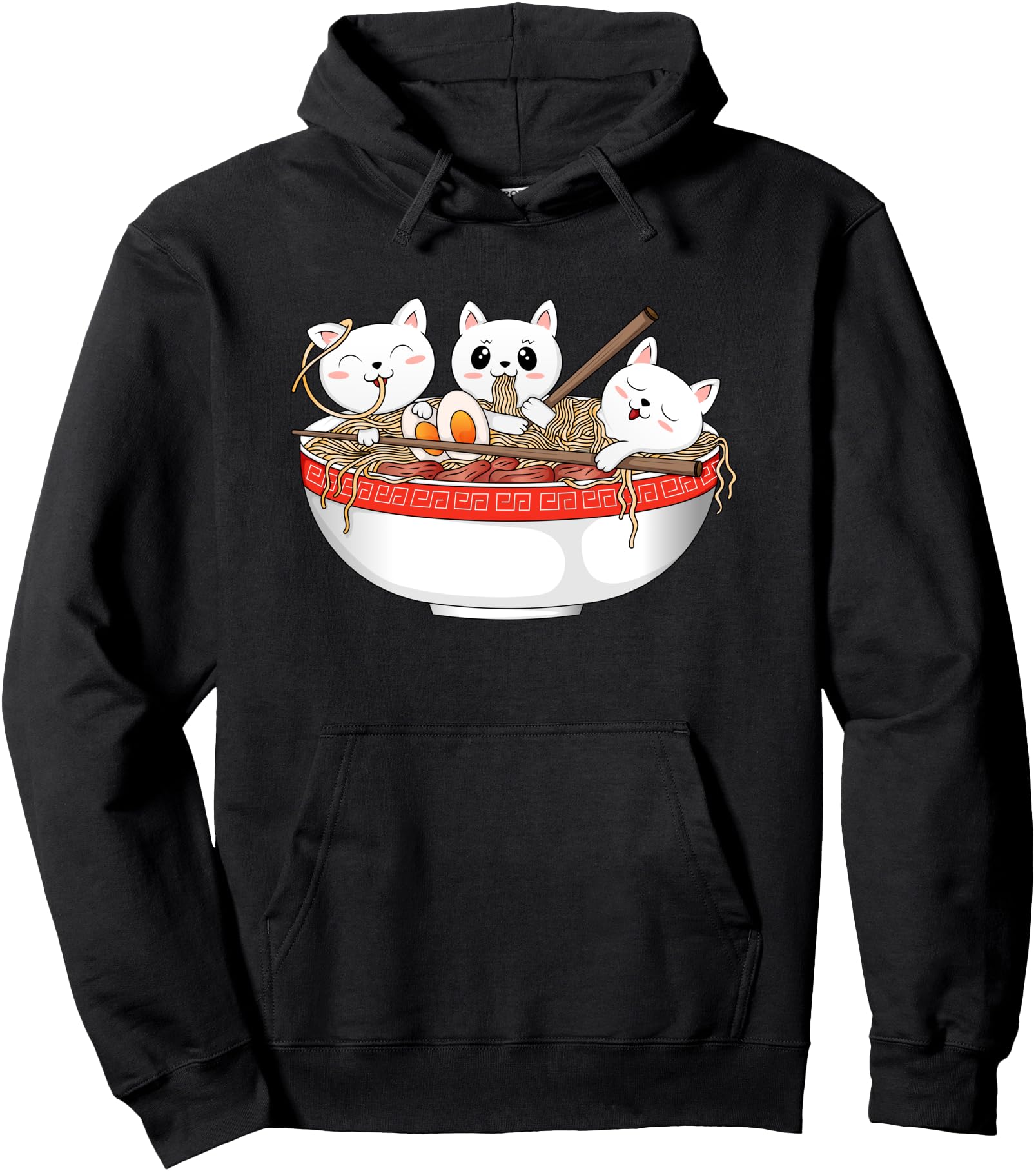 Neko Kawaii Cats Ramen Noodles Anime Japanese Men Women Kids Pullover Hoodie