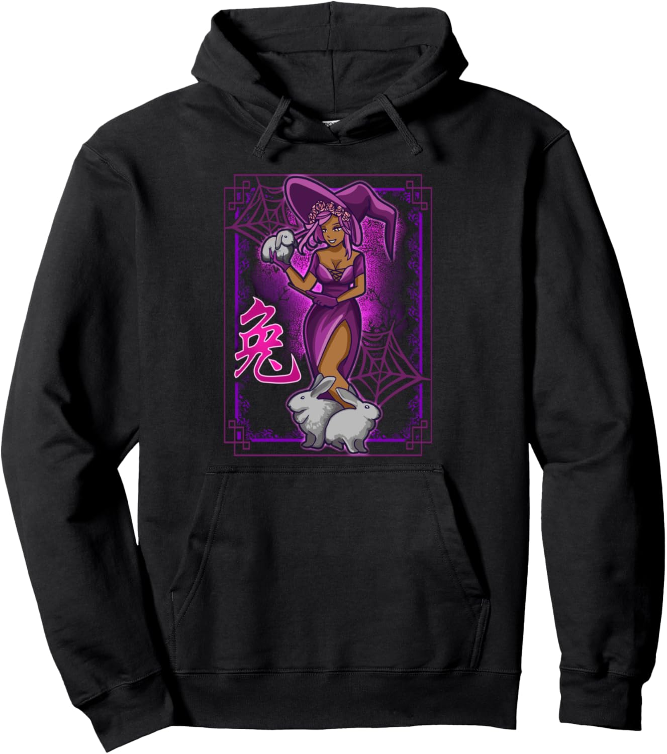Year of Rabbit Chinese Zodiac Black Witch Halloween Anime Pullover Hoodie