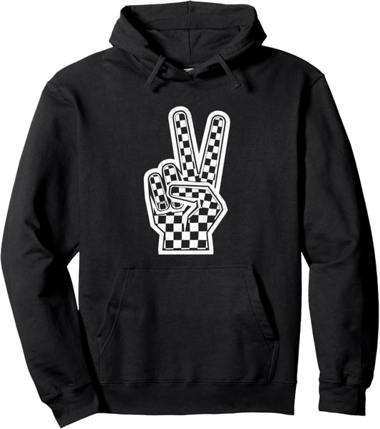 Checkered Peace Sign Shirt Vintage Racing Flag Kids Boy Girl Pullover Hoodie