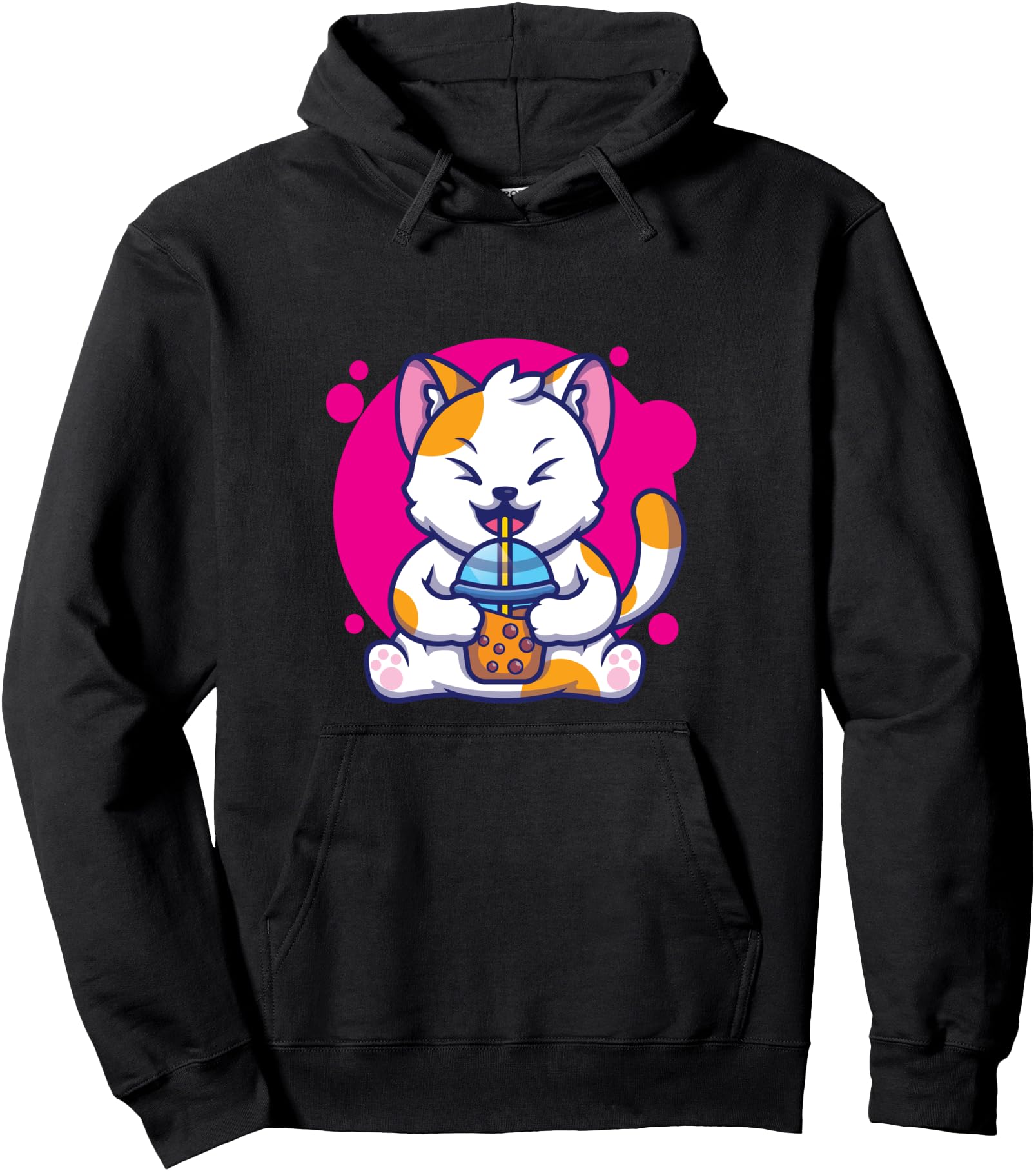 Laughing Cat Neko Kawaii Boba Tea In Anime Style Pullover Hoodie