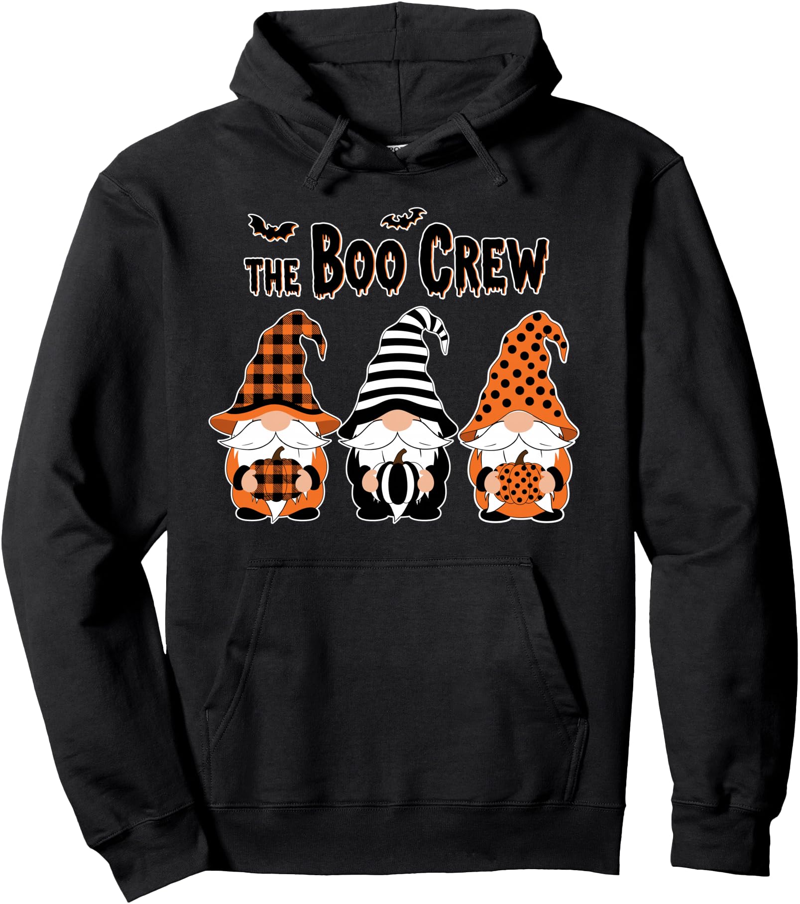 The Boo Crew Halloween Gnomes Pumpkins Plaid Buffalo Polka Pullover Hoodie