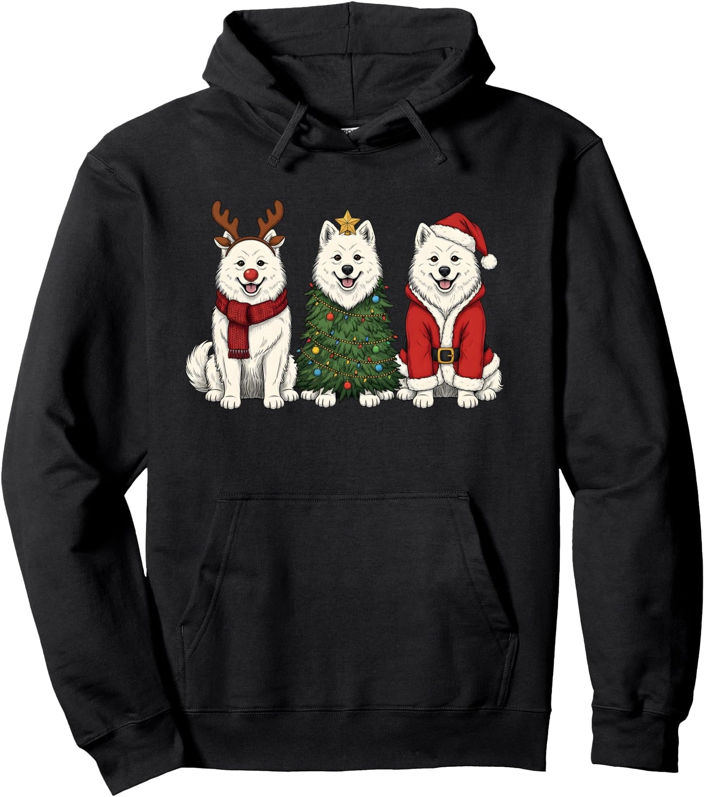 Retro Christmas Samoyed Santa Reindeer Dog Lover Pullover Hoodie