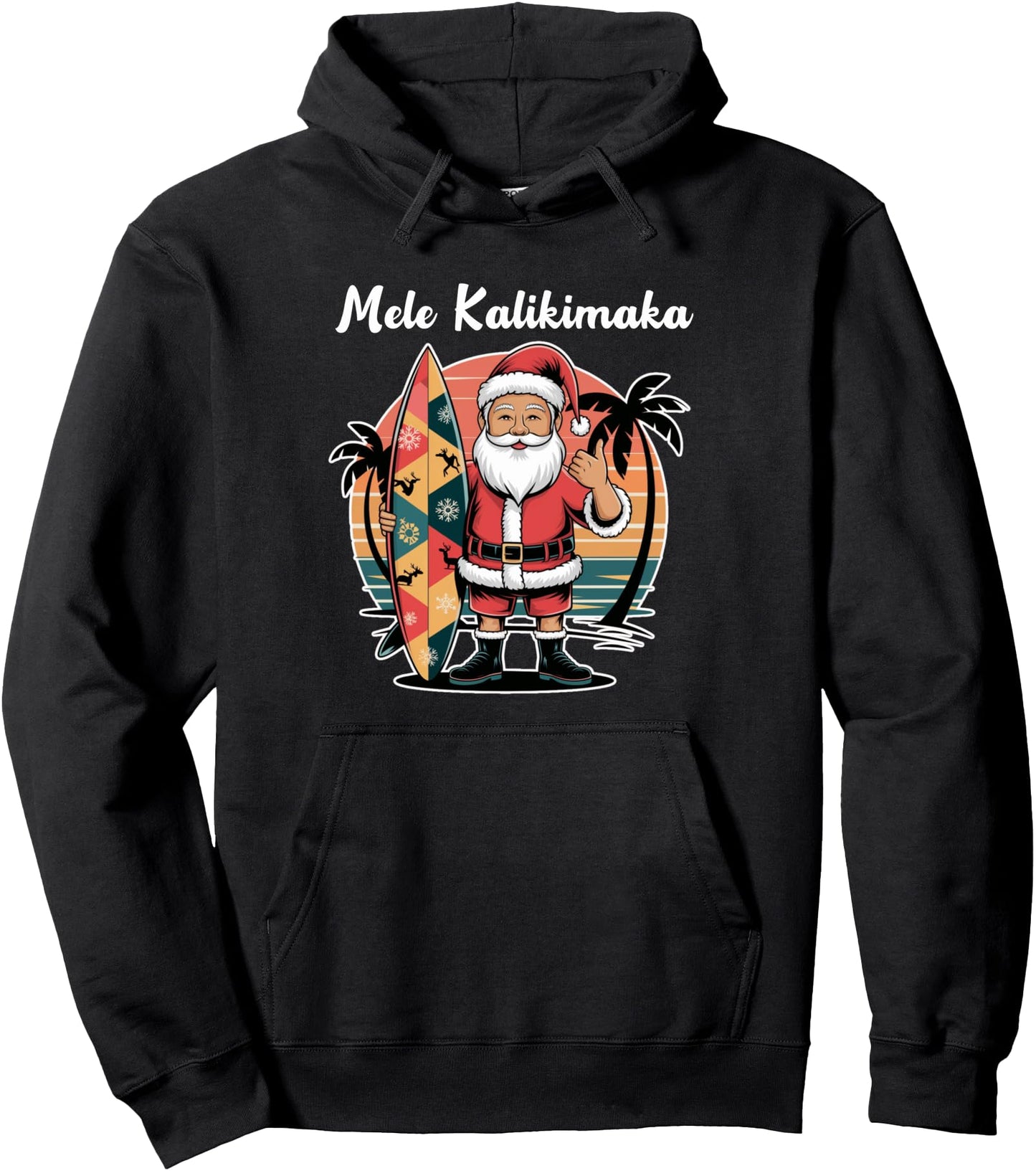 Retro Christmas Surf, Mele Kalikimaka Santa Shaka Hawaii Pullover Hoodie