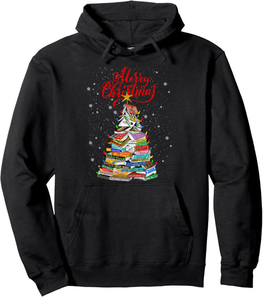 Christmas Book Tree Lights Merry Christmas Book Lover Xmas Pullover Hoodie