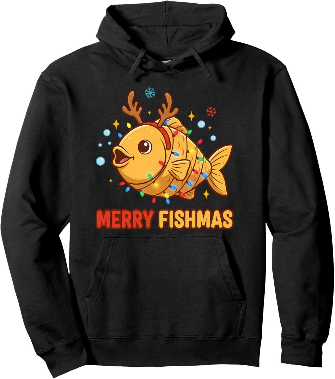 Merry Christmas Fishmas Funny Fishing Fish With Reindeer Pullover Hoodie