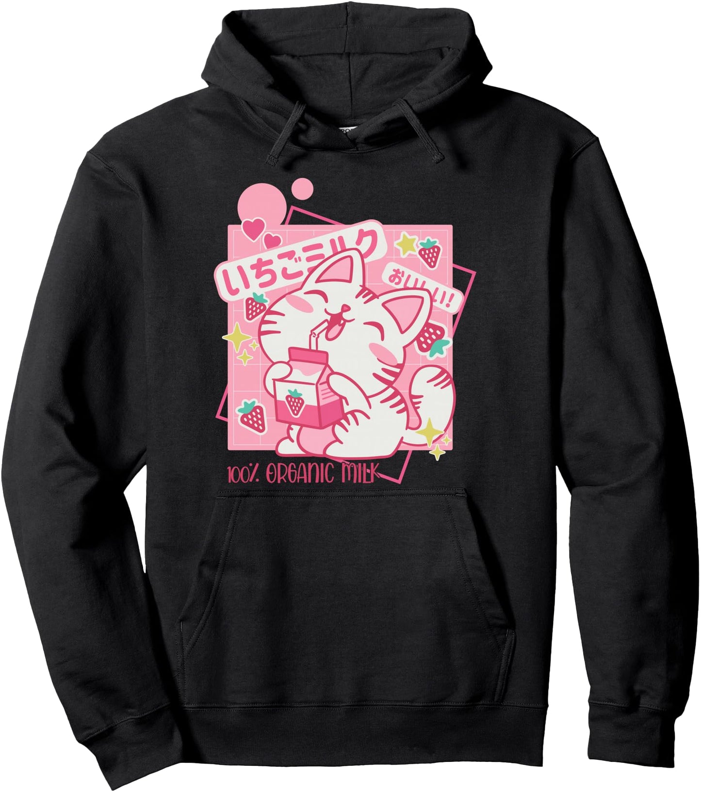 Kawaii Korean Strawberry Milk, K Pop Vaporwave Japanese Cat Pullover Hoodie