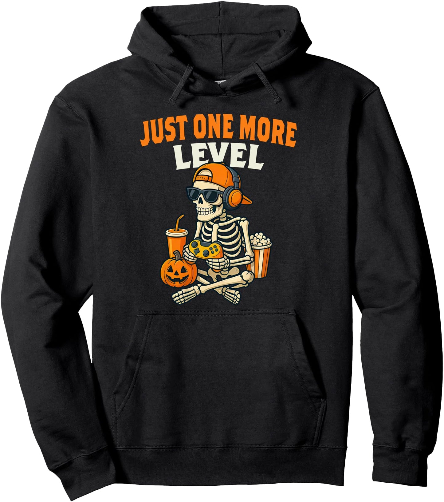 Spooky Gamer One More Level Halloween Skeleton Gaming Boys Pullover Hoodie