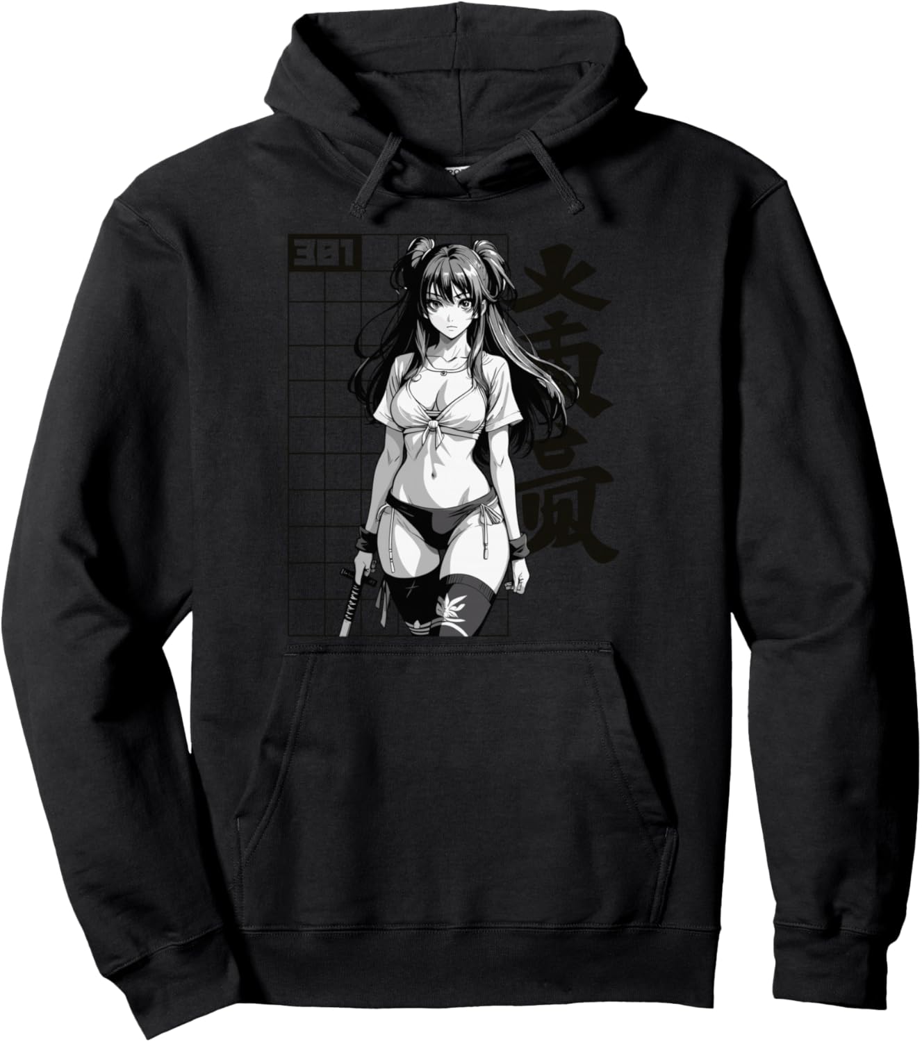 Sexy Waifu Otaku Anime Sport Girl Japanese Black White Art Pullover Hoodie