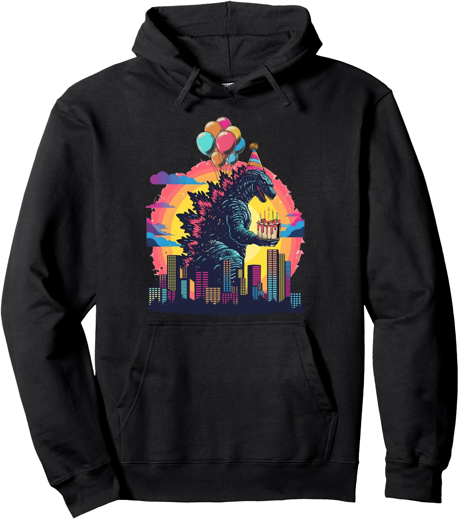 Kaiju Birthday Balloon & Cake Monster Movie Decoration Party Pullover Hoodie