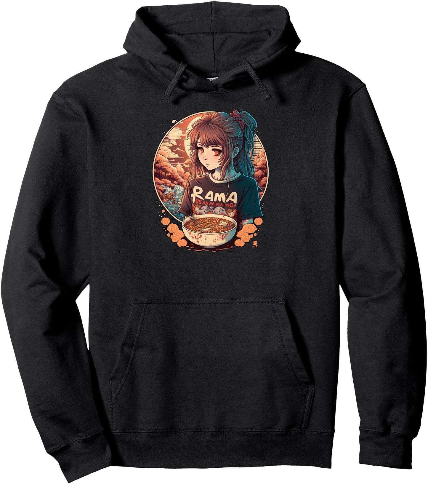 Cute Kawaii Anime Girl and Ramen Pullover Hoodie