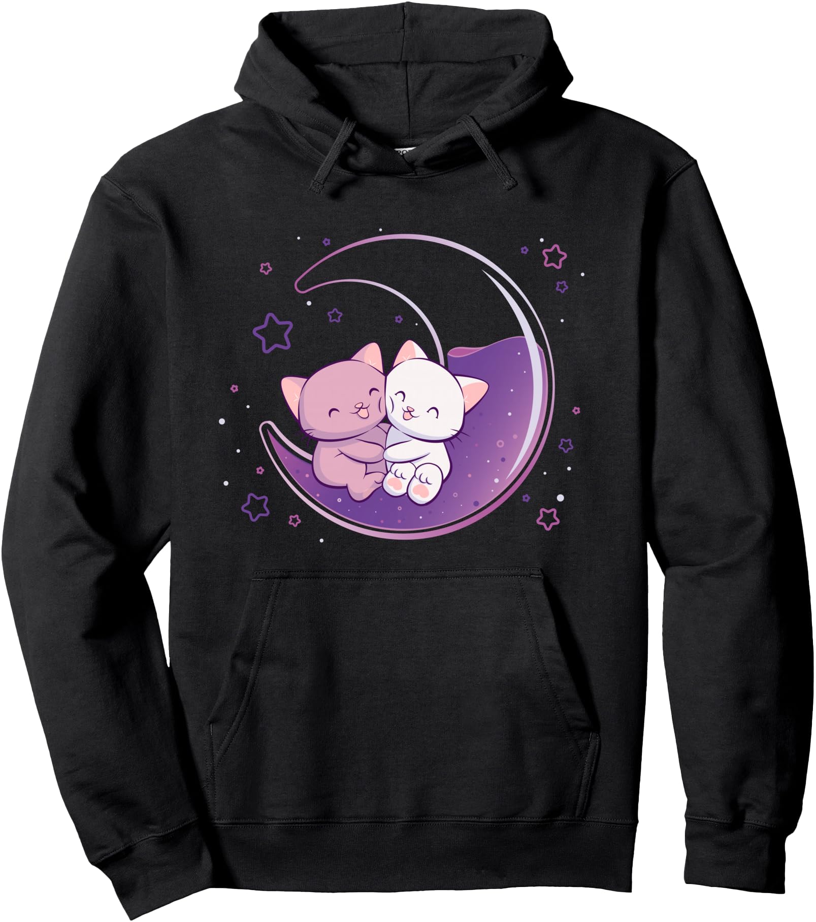 Cute Cats on Purple Moon Kawaii Anime Pullover Hoodie