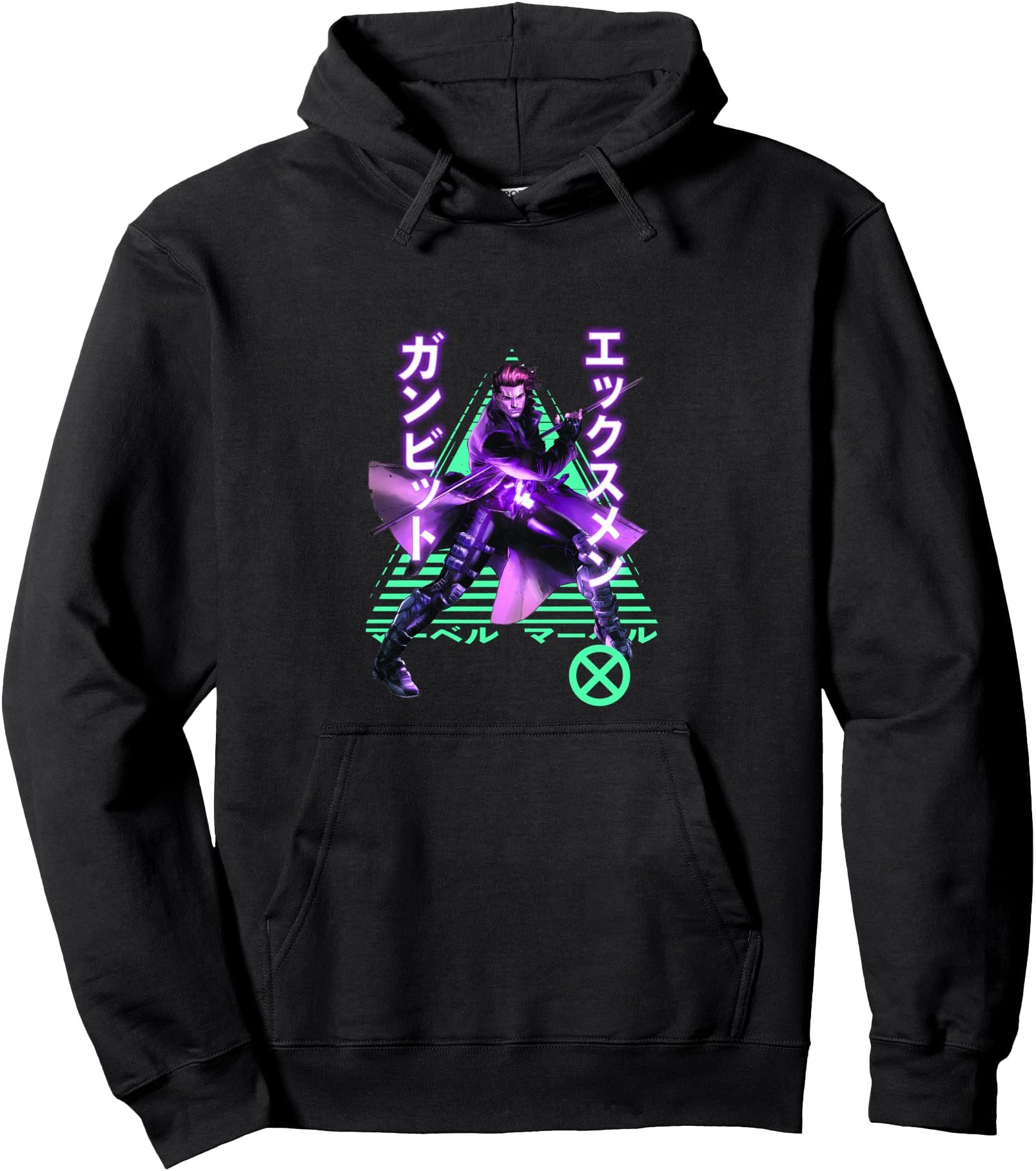 Marvel X-Men Anime Style Gambit Neon Kanji Portrait Pullover Hoodie