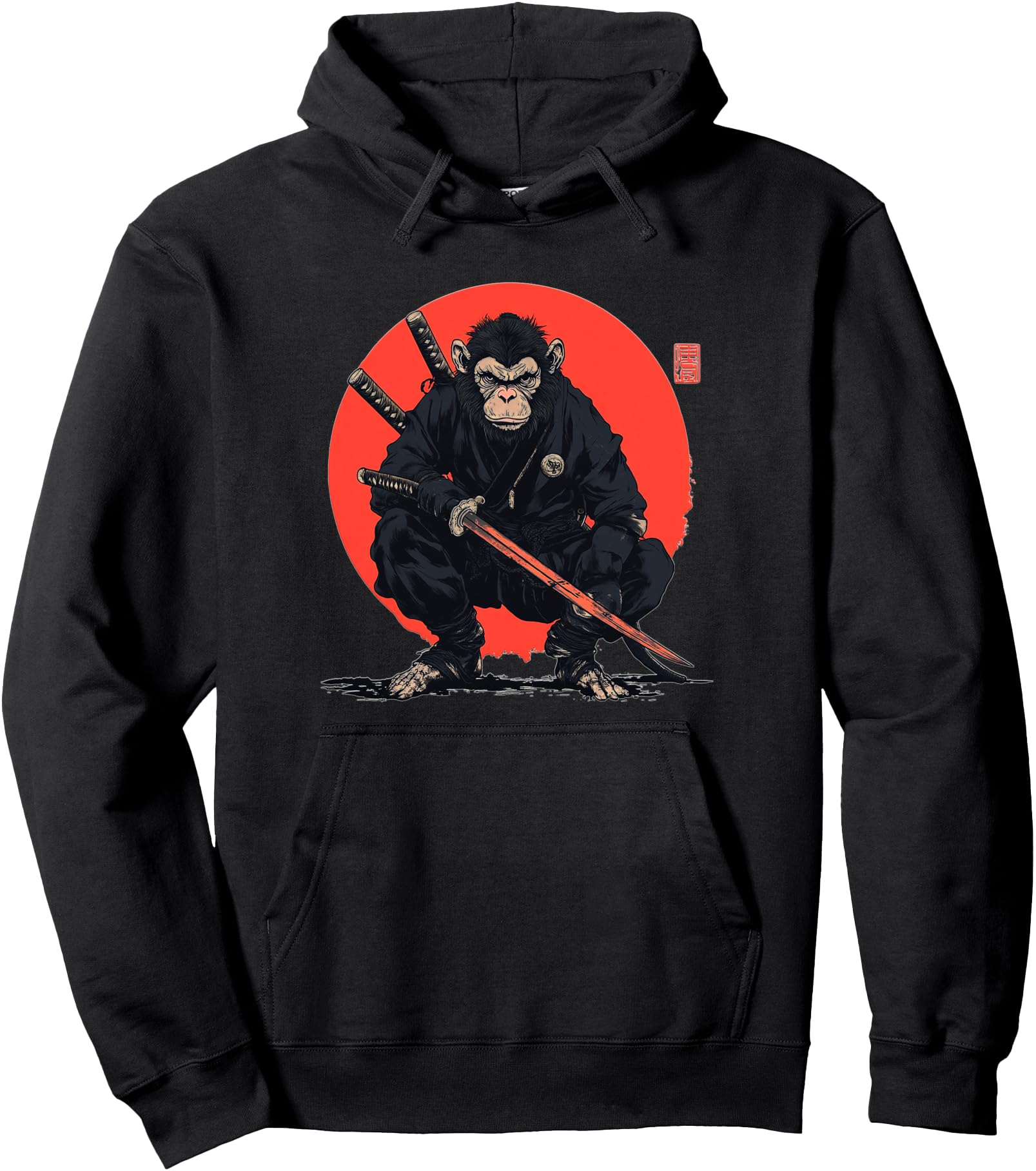 Samurai Monkey Warrior Anime Art Ape Japanese Ninja Pullover Hoodie