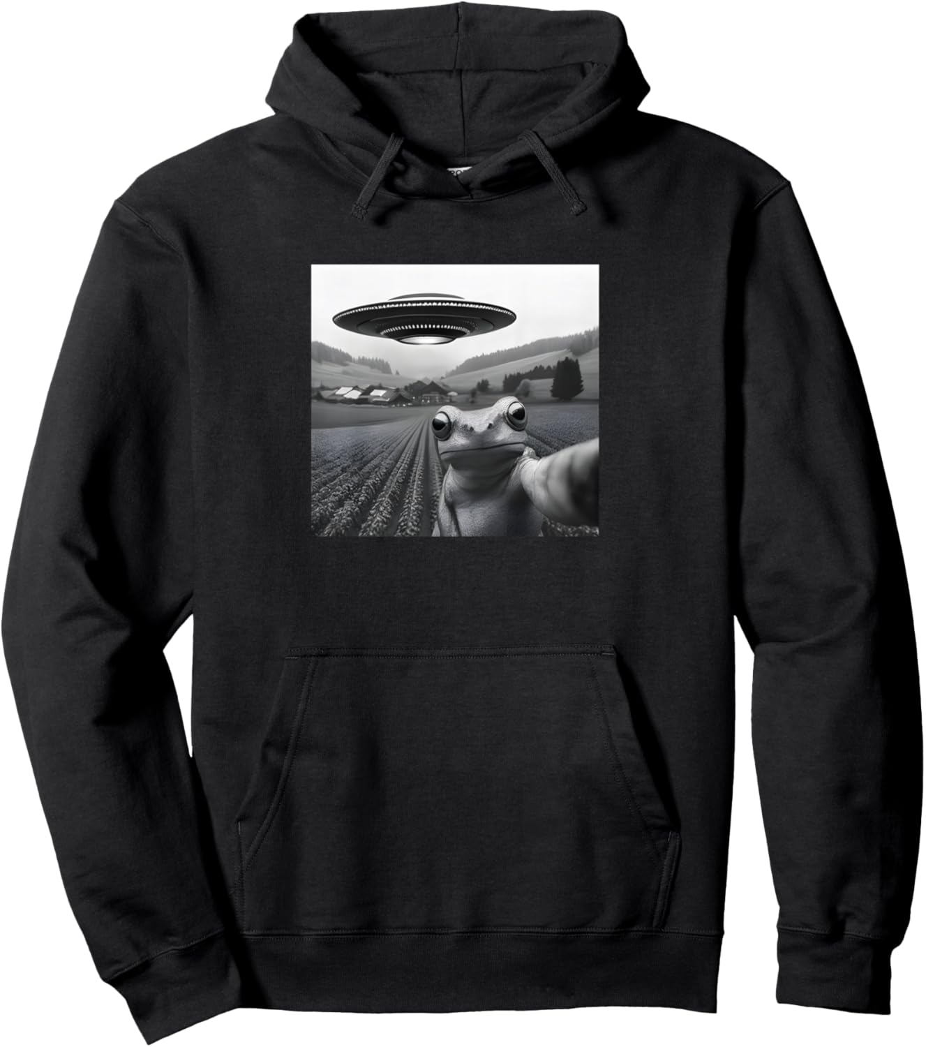 Coqui Frog Selfie With Alien UFO Funny Humor Pullover Hoodie