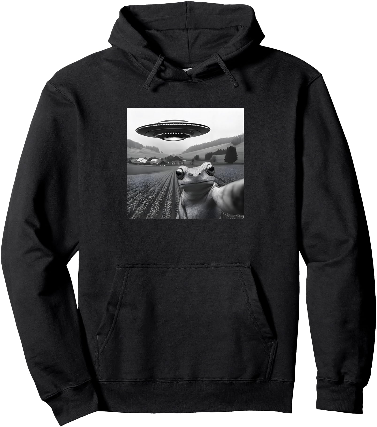 Coqui Frog Selfie With Alien UFO Funny Humor Pullover Hoodie