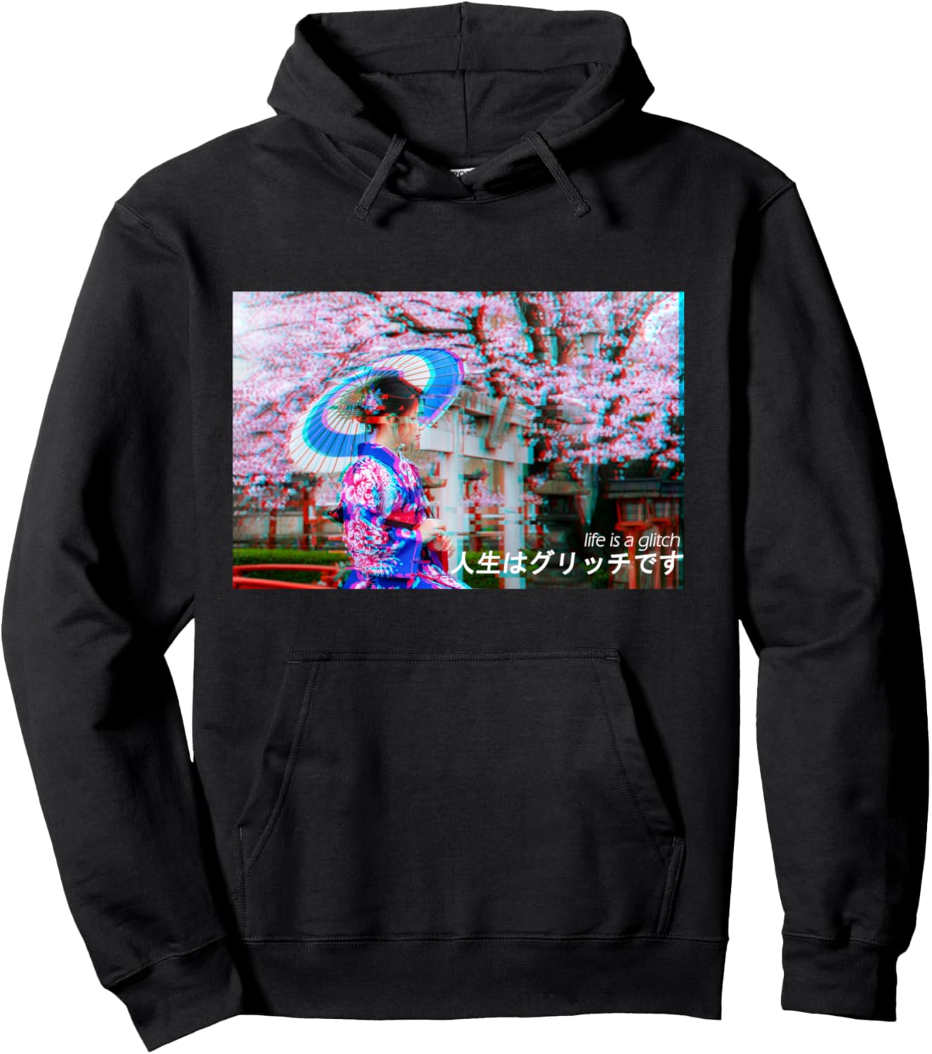 Life Is A Glitch Japan Vaporwave Sakura Cherry Blossom Anime Pullover Hoodie