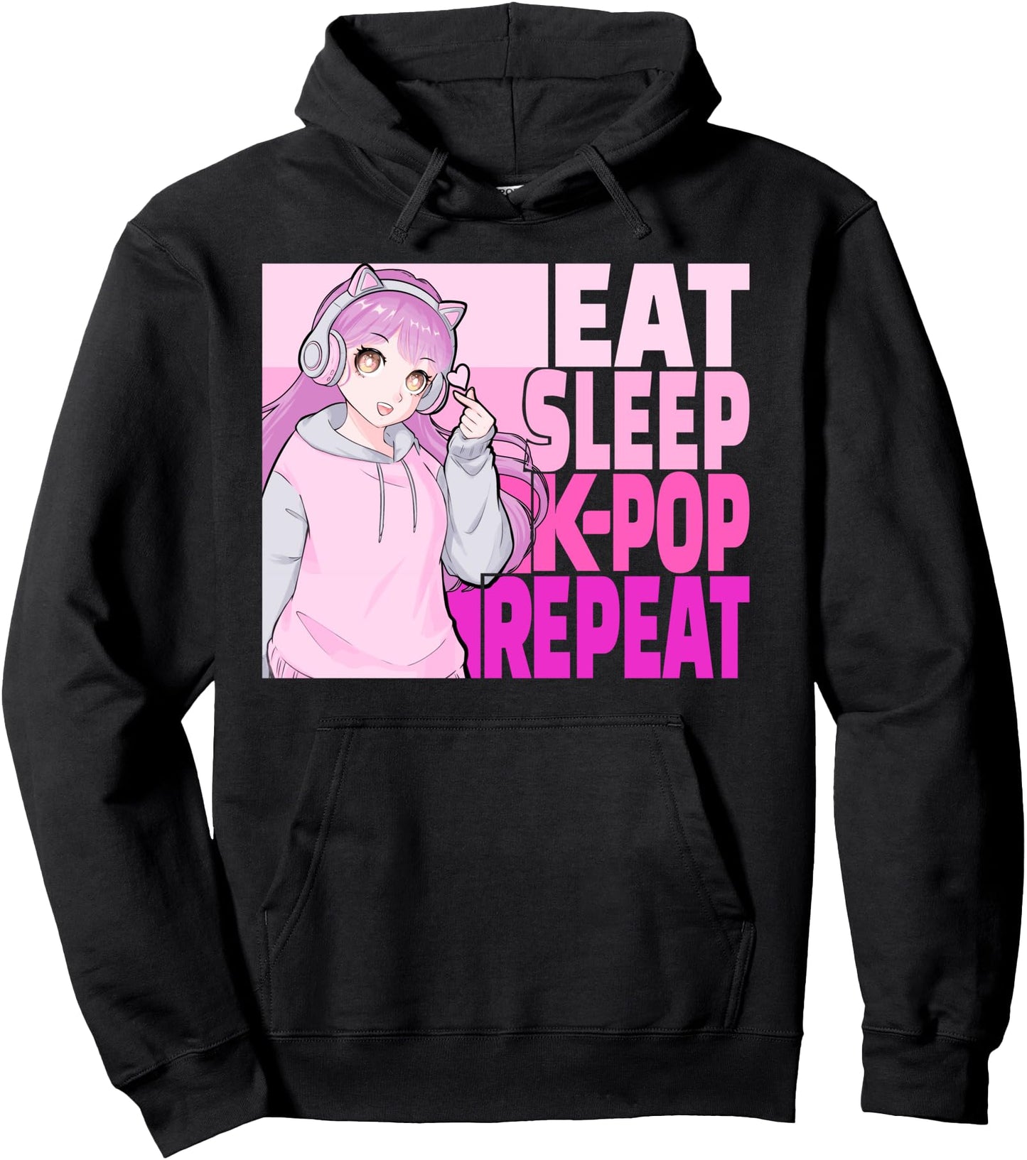 Eat Sleep K-POP Repeat Kawaii Korean Anime Girl Pullover Hoodie