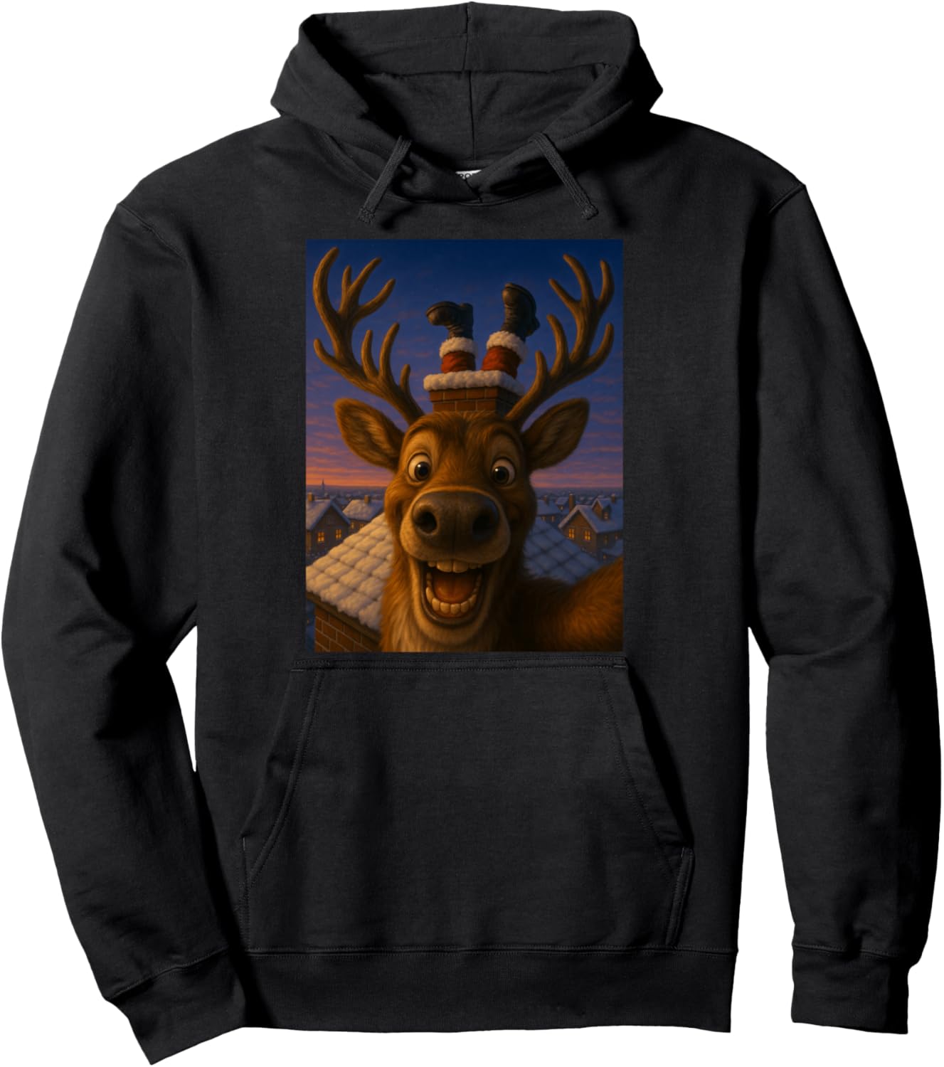 Funny Reindeer Selfie Santa Boys Girls Christmas Pullover Hoodie