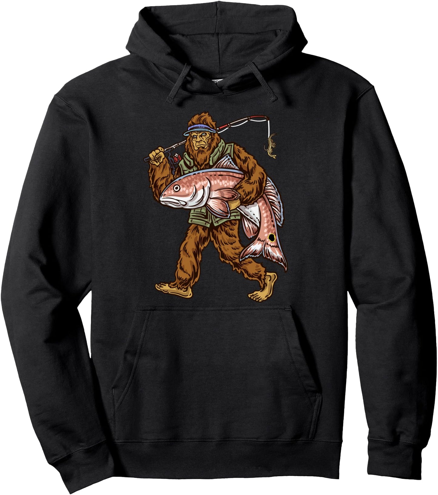 Redfish Fishing Hunting Bigfoot Fishermen Pullover Hoodie