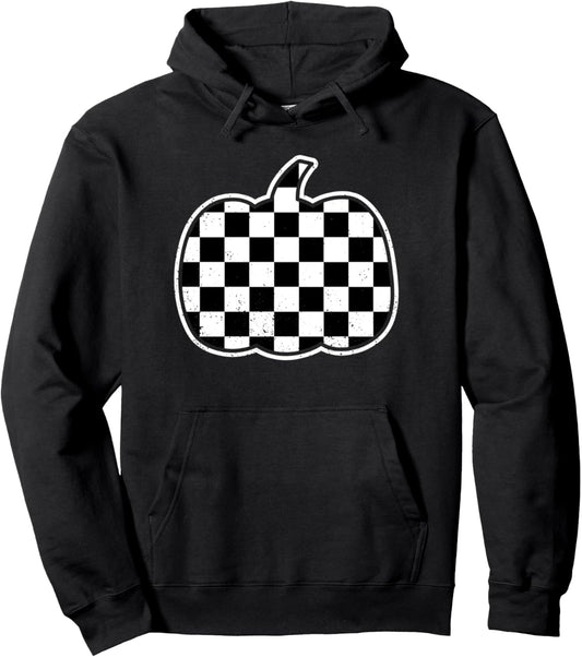 Checkered Pumpkin Retro Race Car Flag Toddler Boys Halloween Pullover Hoodie