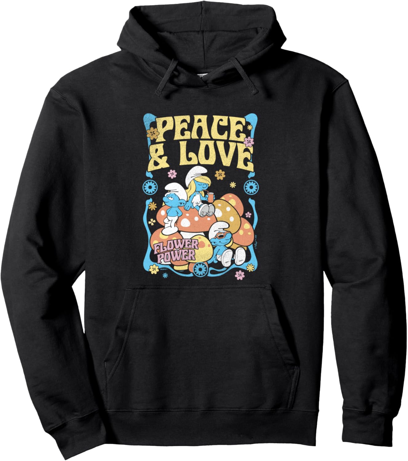 The Smurfs Peace & Love Flower Power Vintage Poster Pullover Hoodie