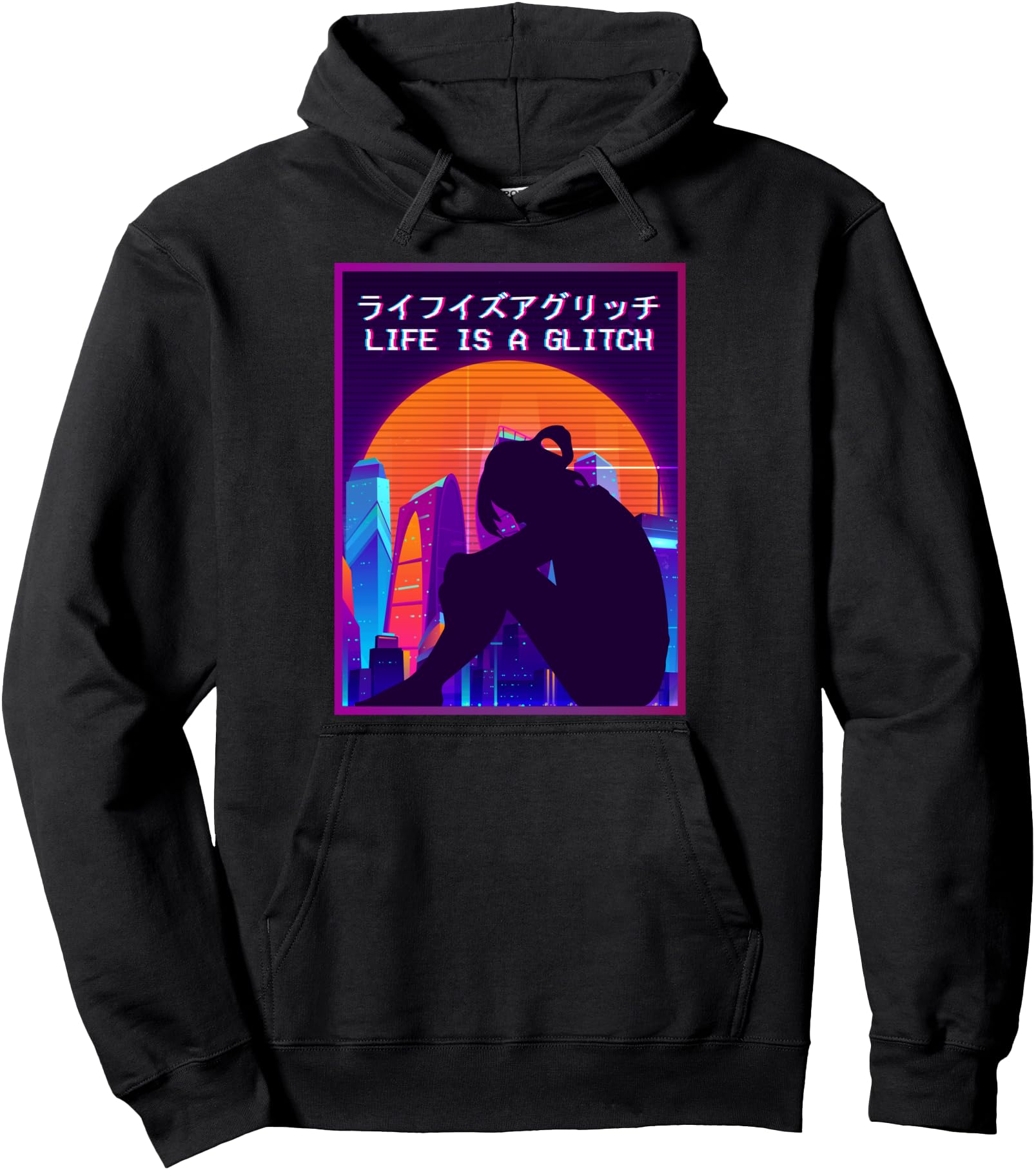 Life Is A Glitch Vaporwave Aesthetic Sad Anime Girl Pullover Hoodie