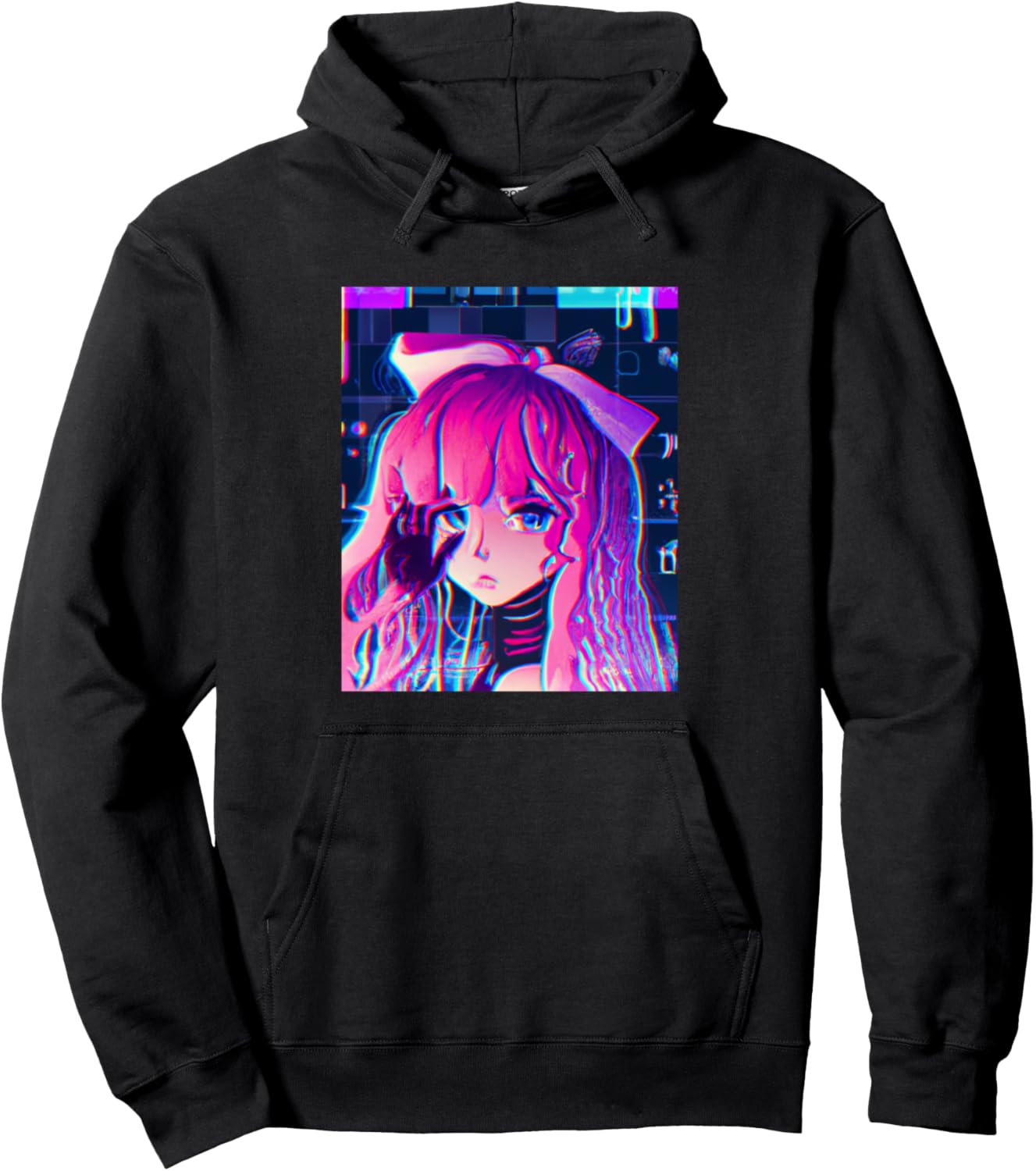 Pastel Aesthetic Anime Girl Synthwave Sad Girl Anime Merch Pullover Hoodie