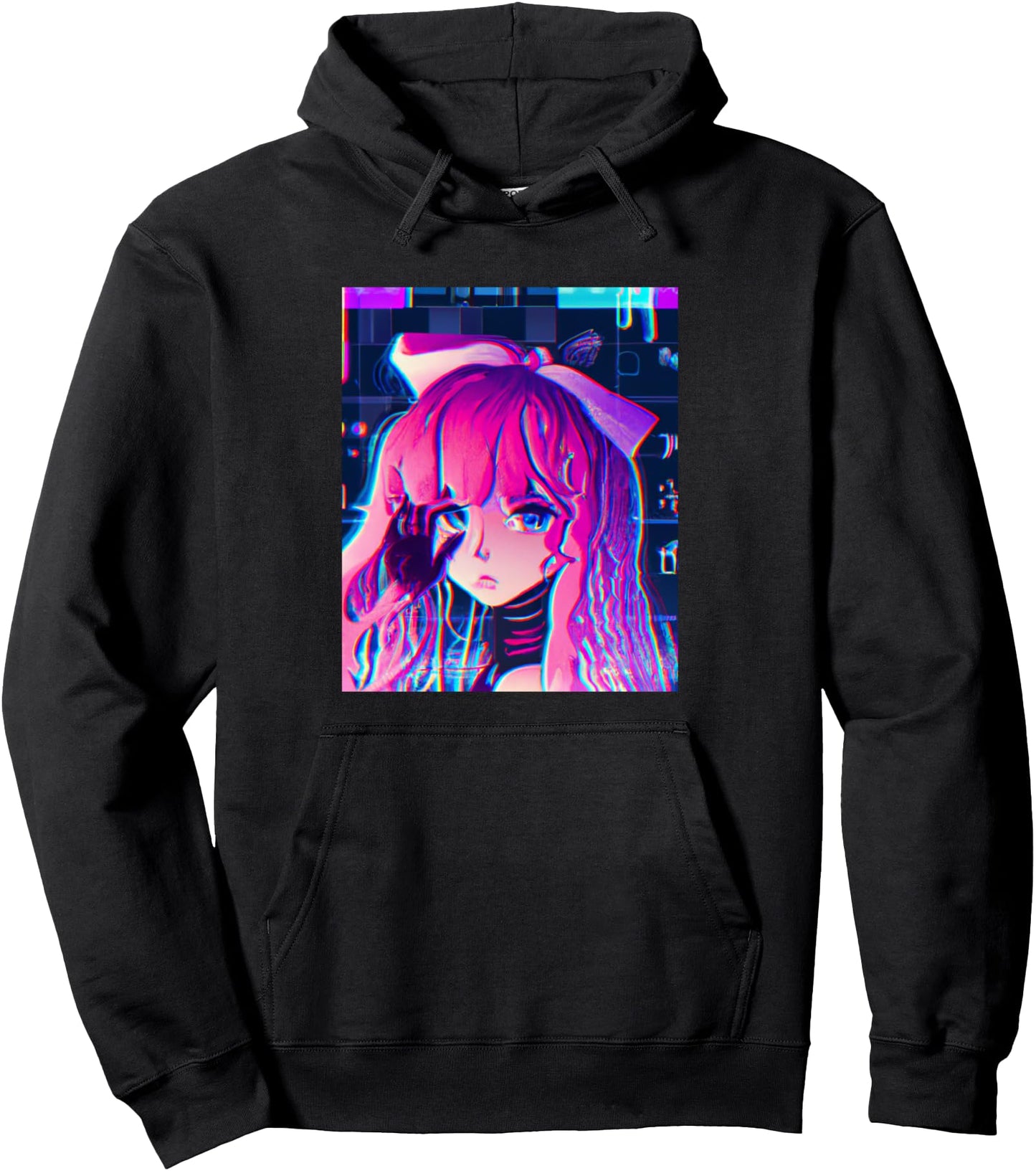 Pastel Aesthetic Anime Girl Synthwave Sad Girl Anime Merch Pullover Hoodie