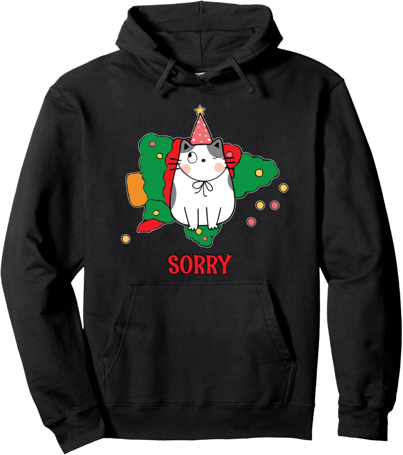 Cat Who Me? Christmas Tree Mishap Kitty Funny Xmas Pullover Hoodie