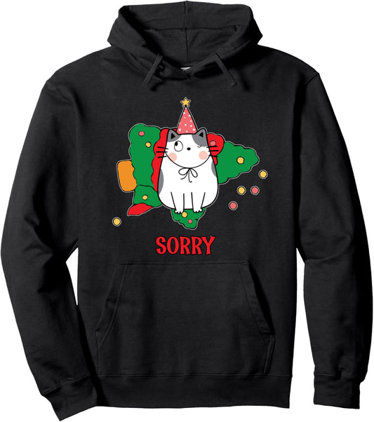 Cat Who Me? Christmas Tree Mishap Kitty Funny Xmas Pullover Hoodie