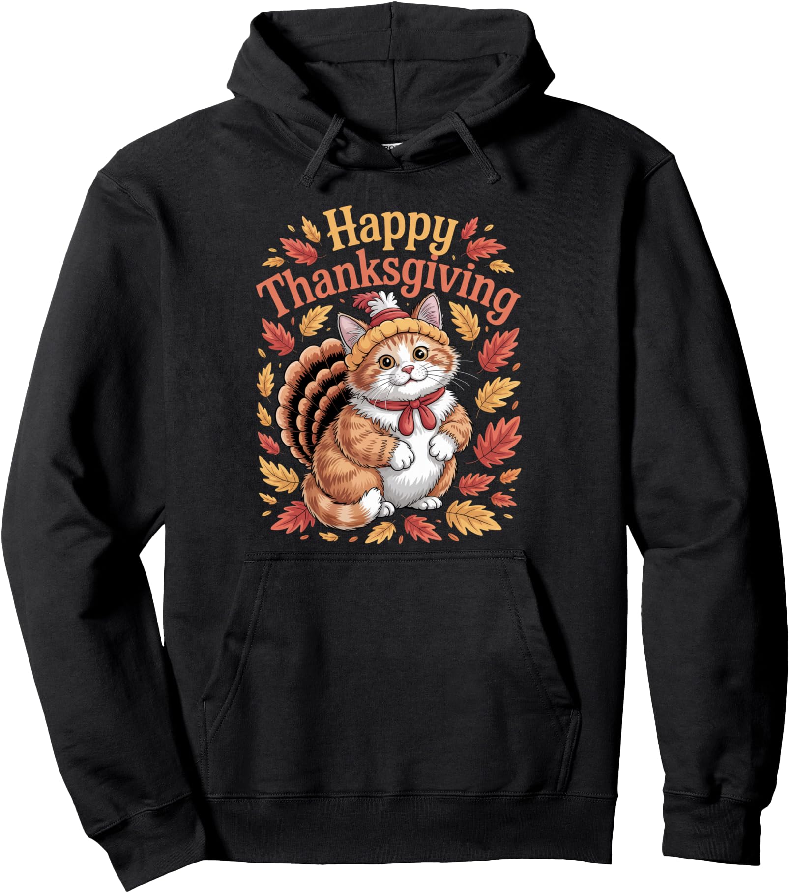 Cute Thanksgiving Cat Turkey Funny Autumn Animal Pullover Hoodie