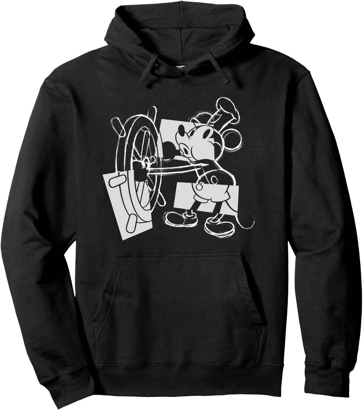 Disney Steamboat Willie Iconic Classic Mickey Big Chest Logo Pullover Hoodie