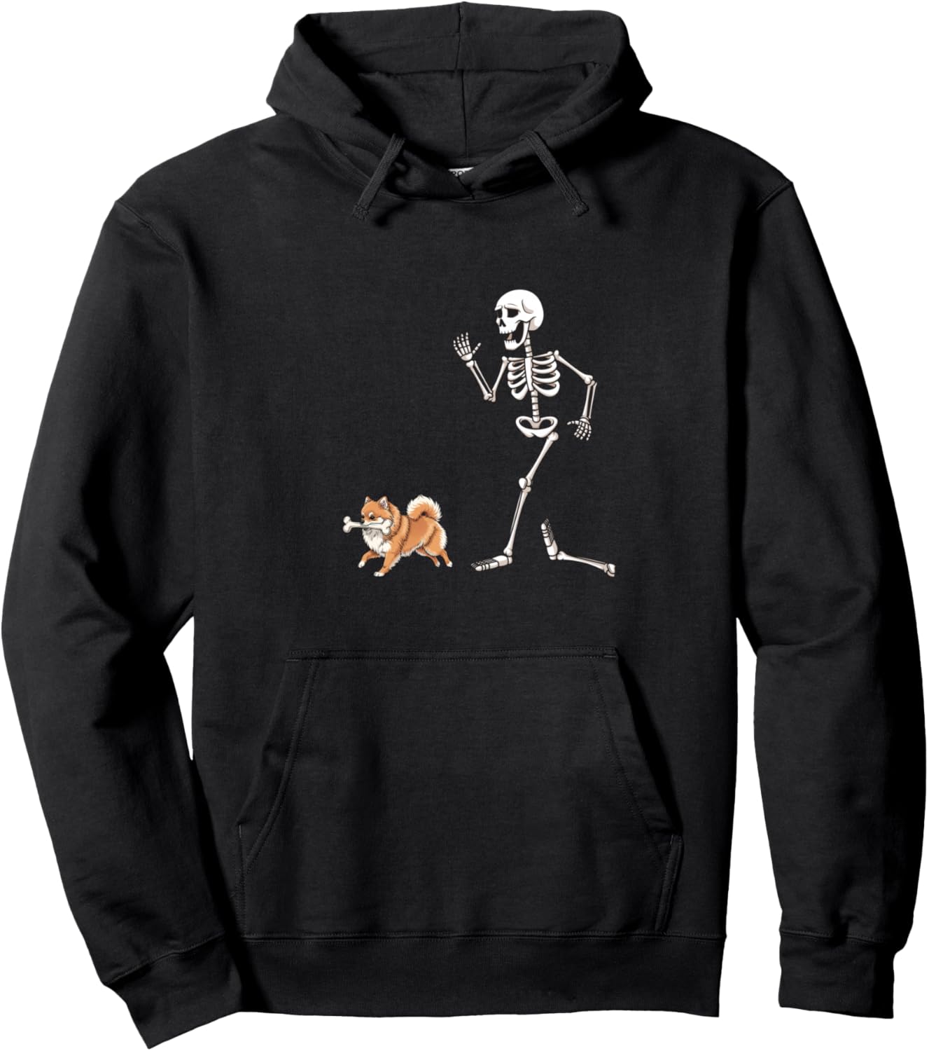 Funny Halloween Pomeranian and Skeleton Pullover Hoodie