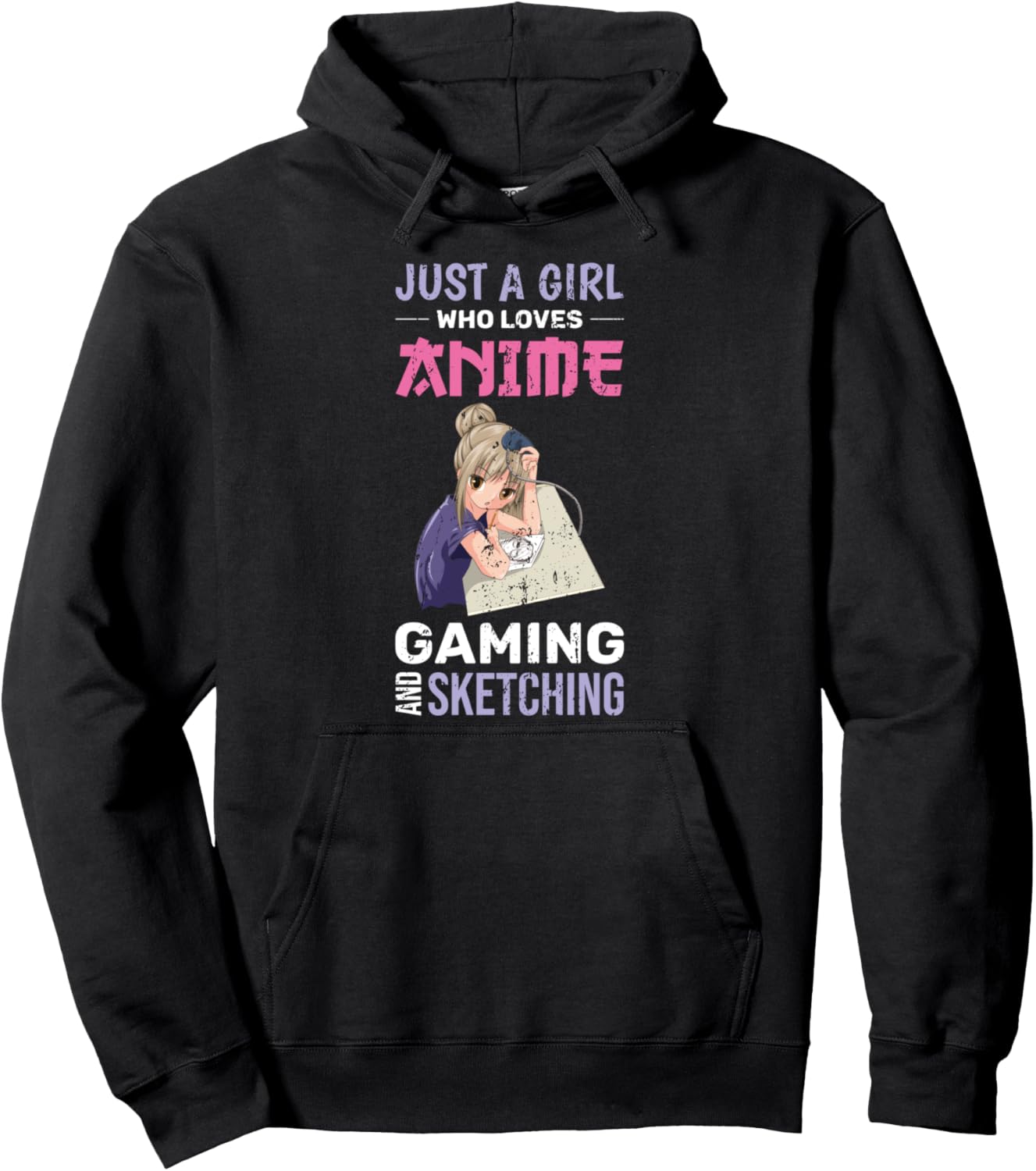 Doodle Sketching Video Gaming Gamer Girls Japanese Anime Pullover Hoodie