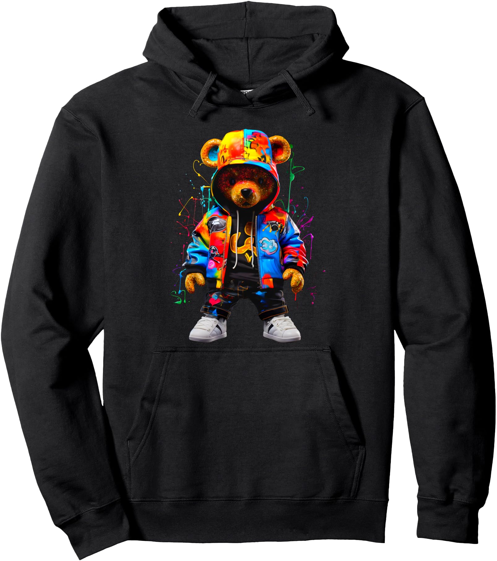 Hip Hop Bear Colorful Teddy Bear With Hoodie Graphic Pullover Hoodie