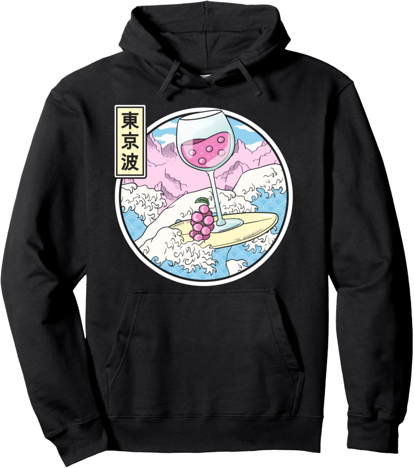 Surfing Wine Glass In Japan Waves Kawaii Vaporwave Anime Pullover Hoodie