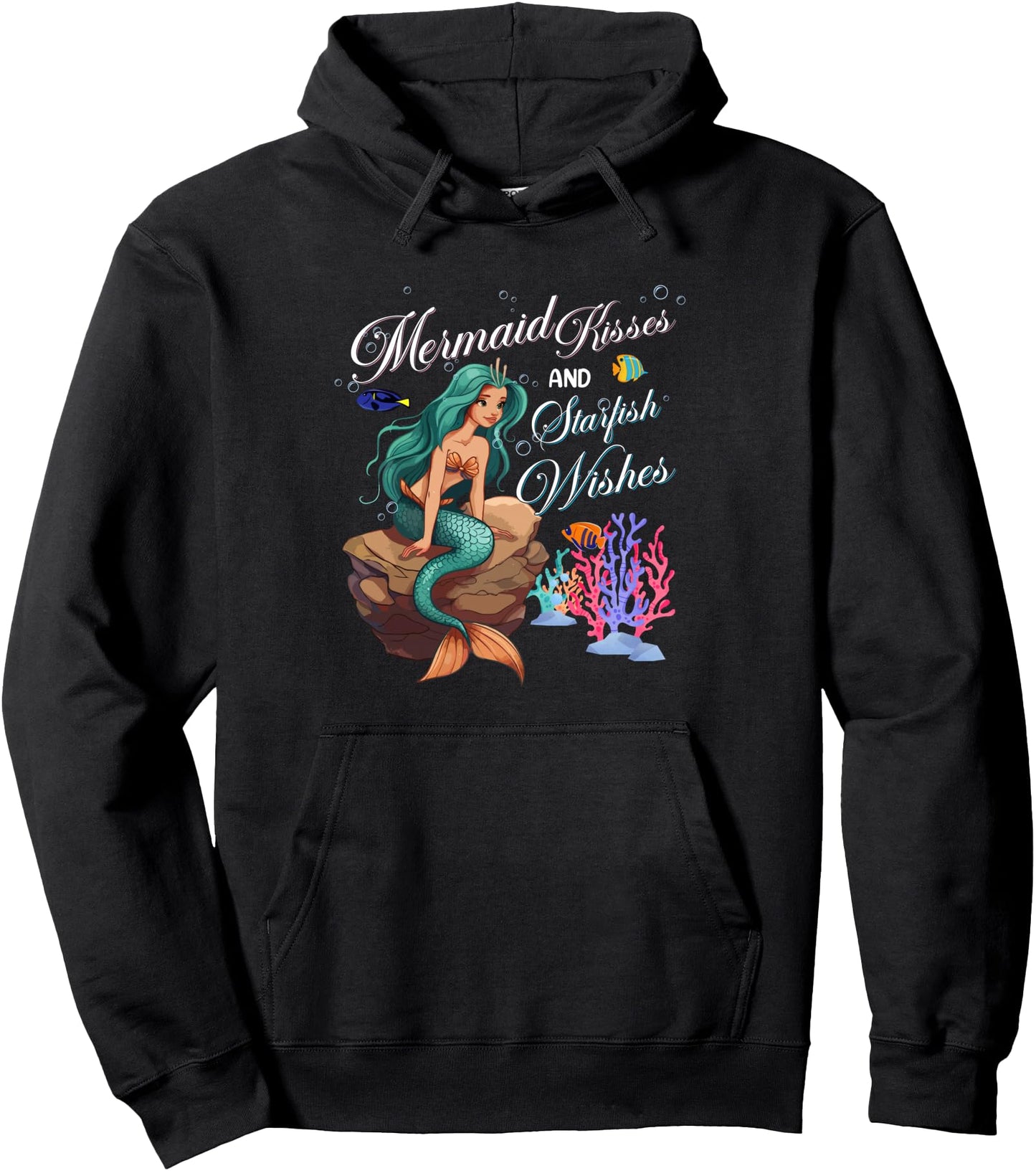 Mermaid Kisses And Starfish Wishes Quote Cute Mermaid Lover Pullover Hoodie