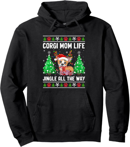 Christmas Corgi Mom Dog Breed Owner Rescuer Fur Mama Pullover Hoodie