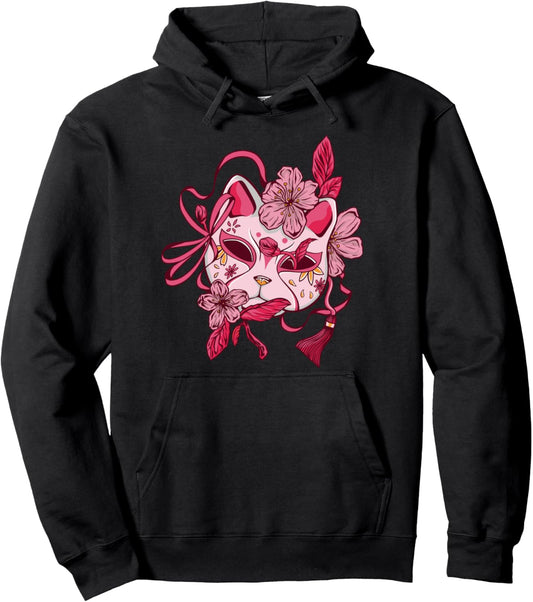 Cherry Blossom Japanese Mask Sakura Vintage Anime Pullover Hoodie