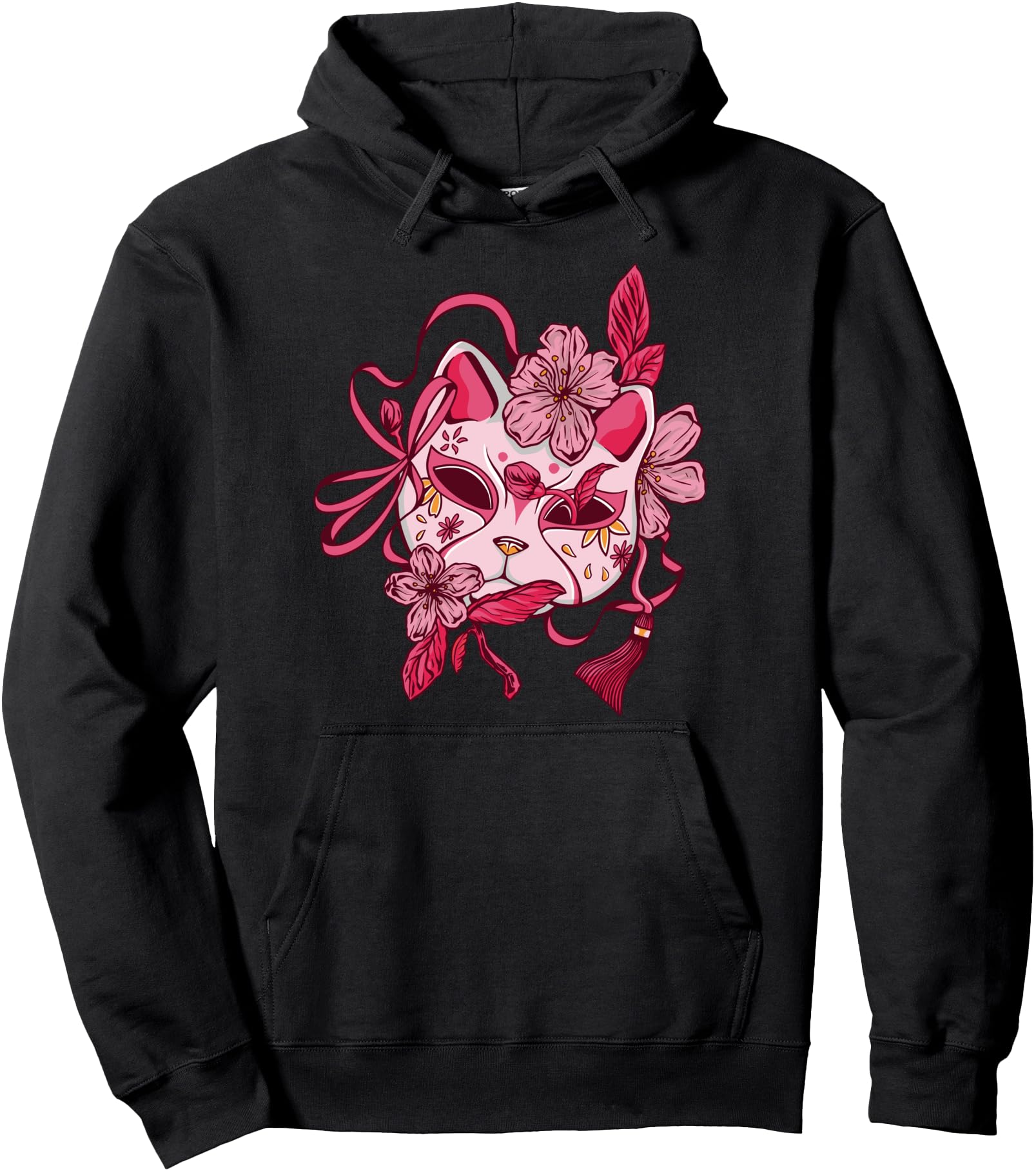 Cherry Blossom Japanese Mask Sakura Vintage Anime Pullover Hoodie