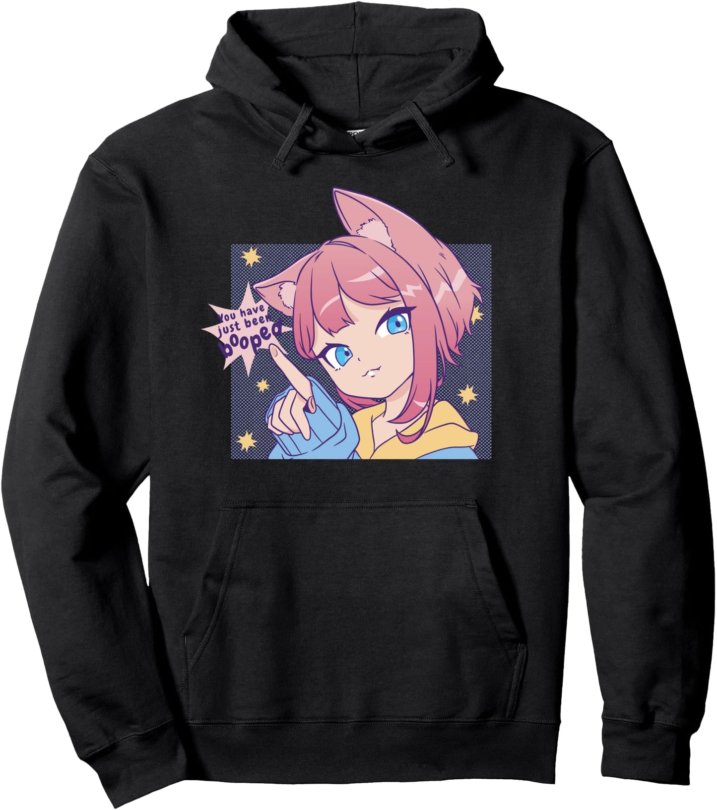 Cute Anime Kawaii Girl with Cat Eyes - Japanese Pink Hair Pullover Hoodie