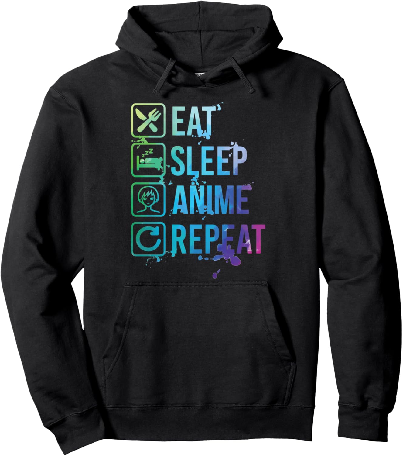 Anime Eat Sleep Repeat Watercolor Gift Pullover Hoodie