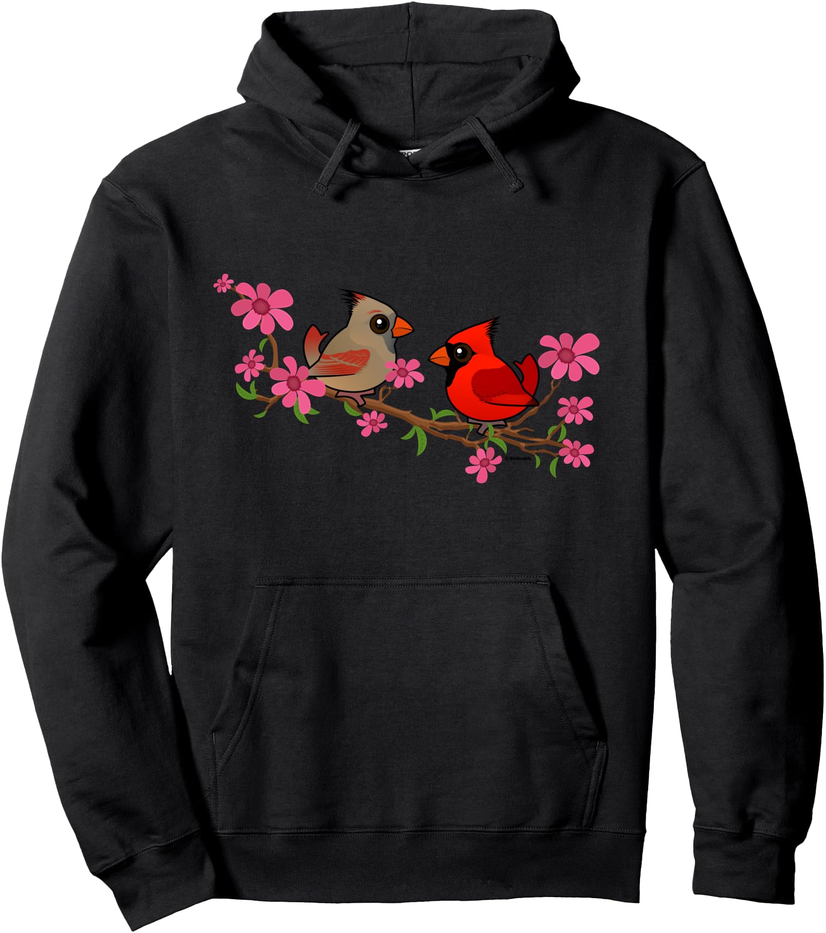 Northern Cardinals on a Branch Cartoon Bird Lover Gift Idea Pullover Hoodie